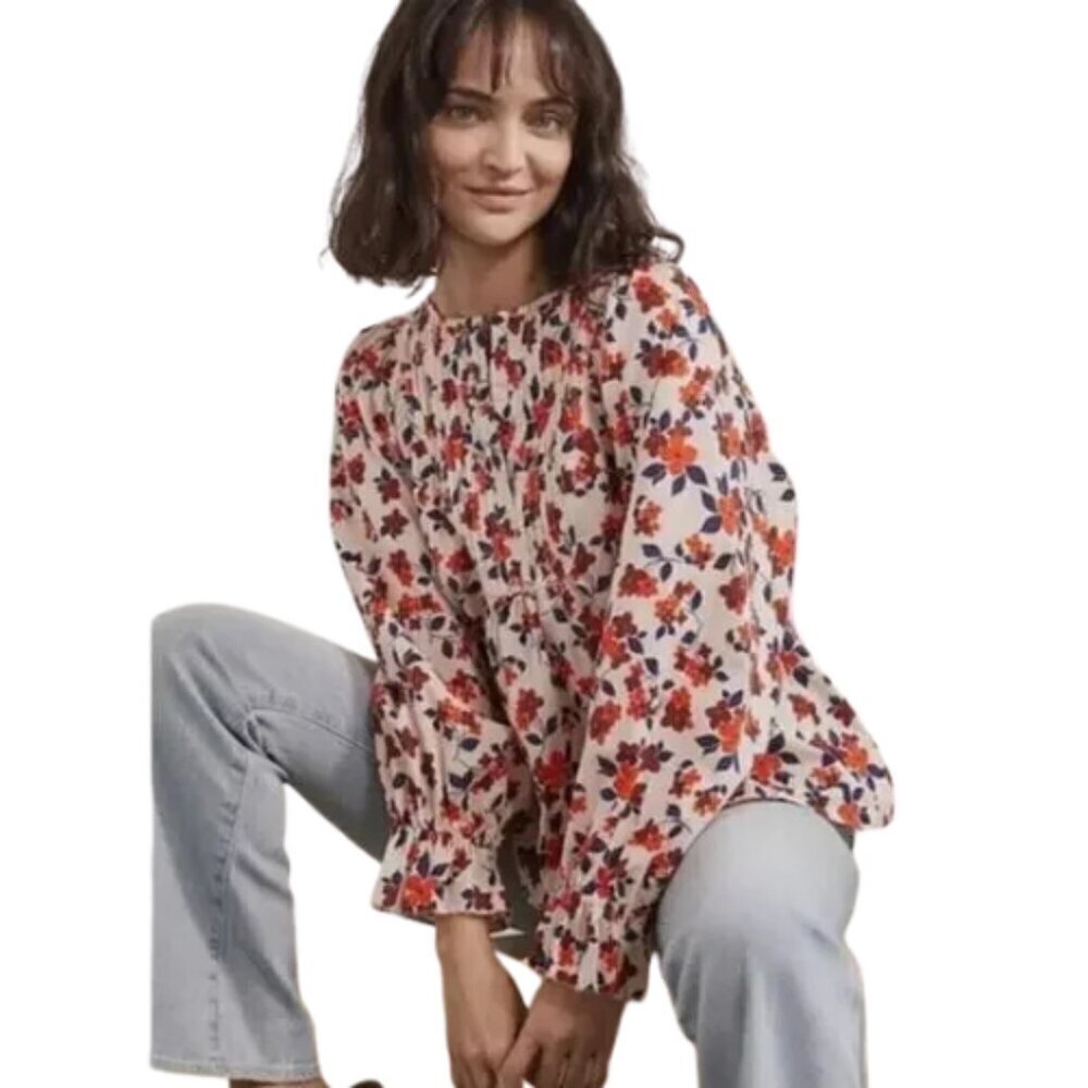 Elizabeth and James Floral Pintuck Blouse SZ XS